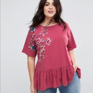 ASOS Curved Embroidered Dropped Waist Top